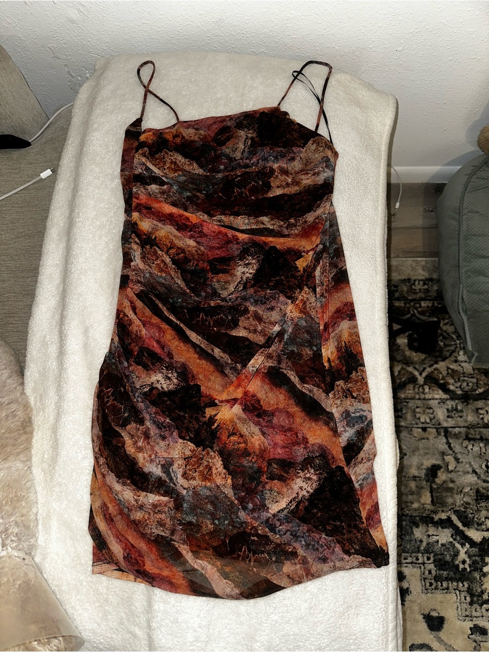 Topshop Marble-Print Slip Mini Dress in Brown and Rust